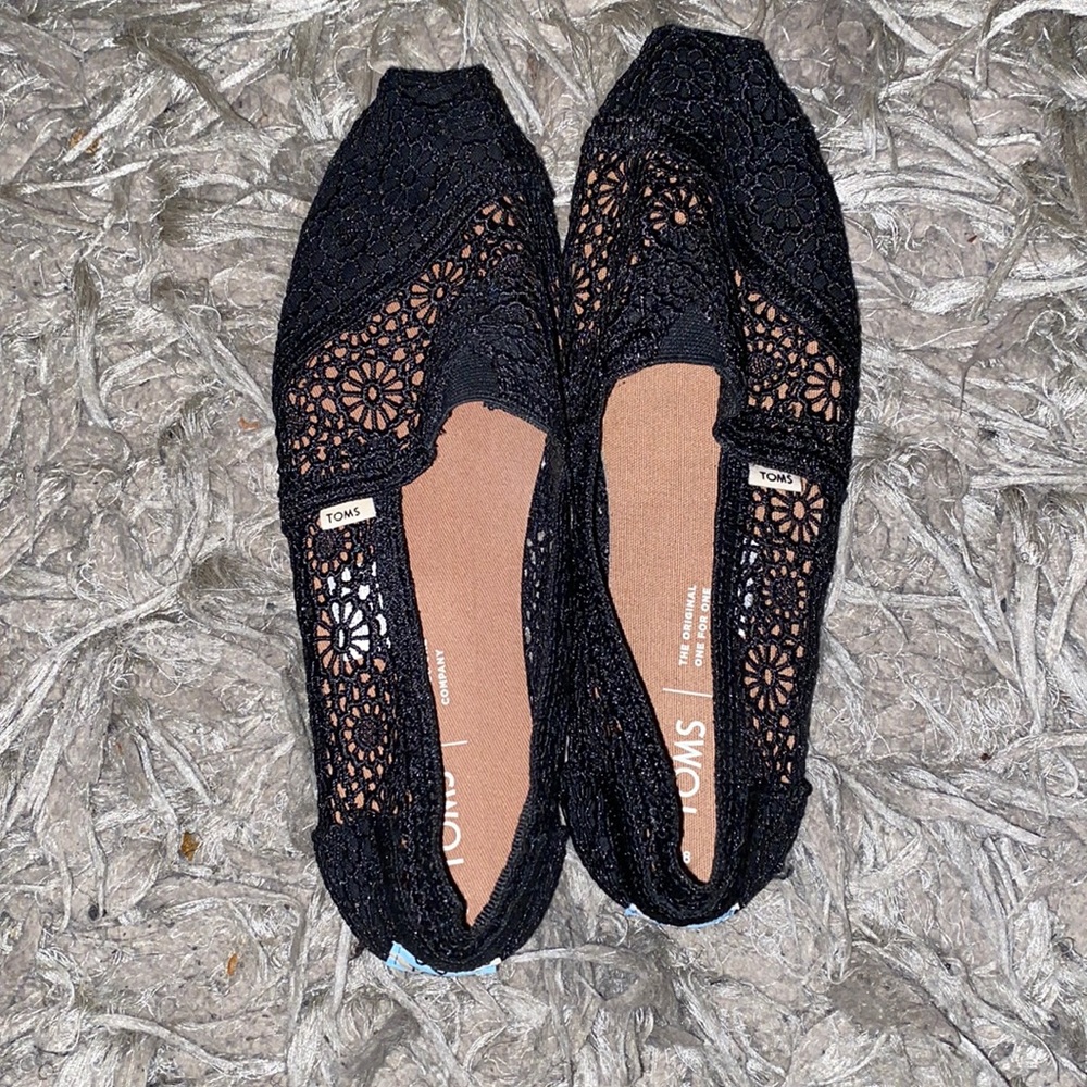 Black crochet Toms.  Size 8. Never worn